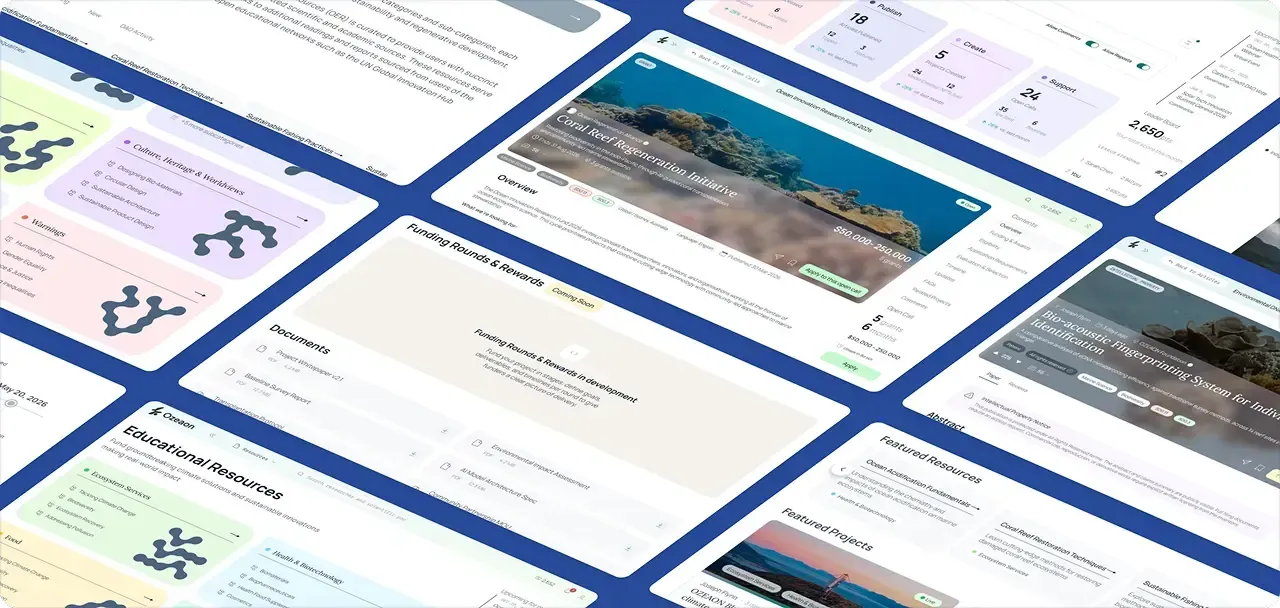 Ozeaon regenerative innovation platform screens